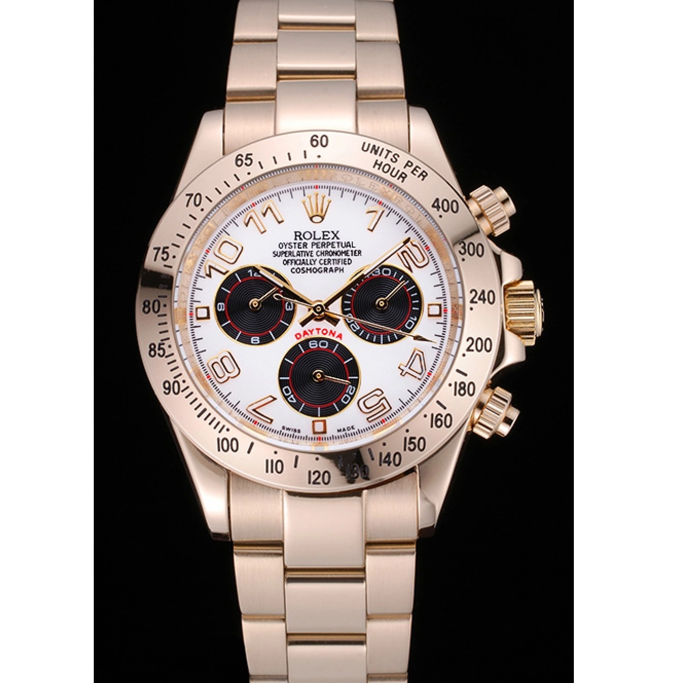 MiroTime 0823 Rolex Cosmograph Daytona White with Black Subdials Gold Bracelet 622548